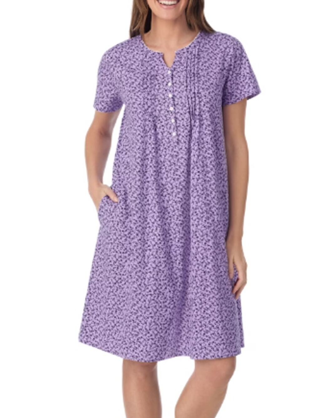 Aria Womens Plus Size 2X 18W 20W Cotton Short Sleeve Nightgown Pockets Purple